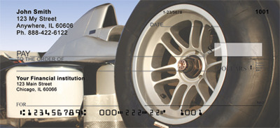 Personal Checks.  Four rotating images of race cars, tire walls, and more bring all parts of the races back every time you use one of these checks.