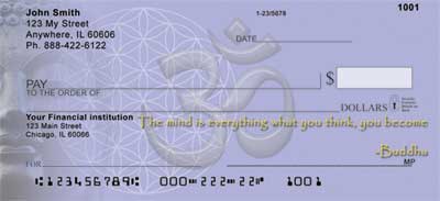 rcome anger, greed, and ignorance, and has achieved complete liberation from suffering, better known as Nirvana.     The Aum symbol graces the middle of this check. There is much significance surrounding the Aum symbol.    