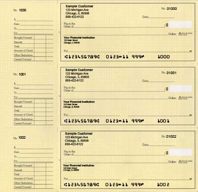 Green Safety 3 to a Page Deskset Checks