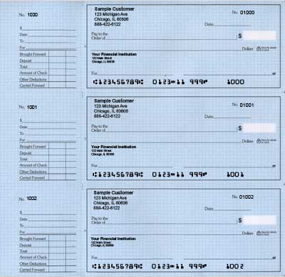 Blue Safety 3 to a Page Deskset Checks