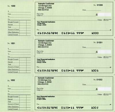 Green Safety 3 to a Page Deskset Checks