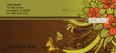 Chocolate Floral Stripes Personal Checks