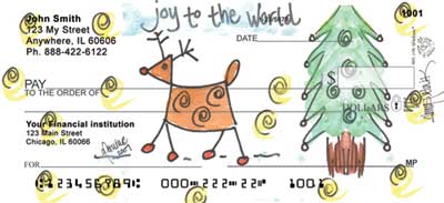 oliday inspired Christmas checks display reindeer and Christmas trees in Amy\'s unique holiday style.