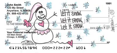  holiday checks will remind you of Christmas every time you right on this loving snowman or snow woman with loving hearts and holiday inspiration. 