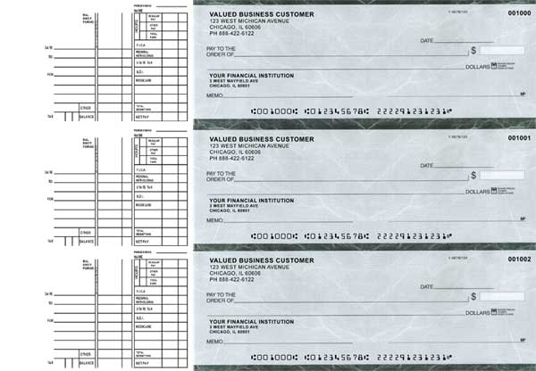 Green Marble 3 to a Page Multi Purpose Checks