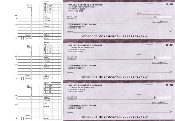Burgundy Marble 3 to a Page Multi Purpose Checks