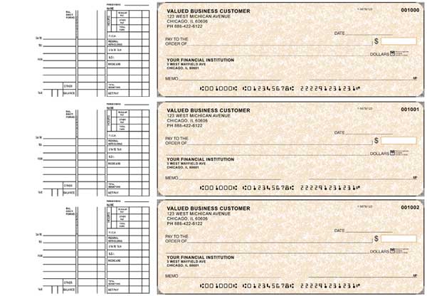 Tan Parchment 3 to a Page Multi Purpose Checks