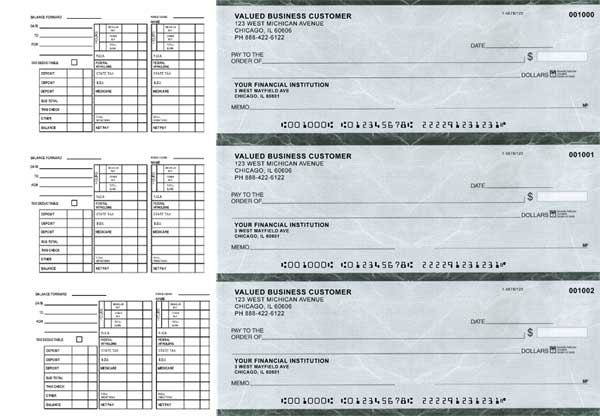 Green Marble 3 to a Page Payroll Checks