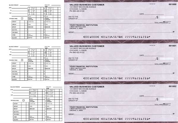 Burgundy Marble 3 to a Page Payroll Checks