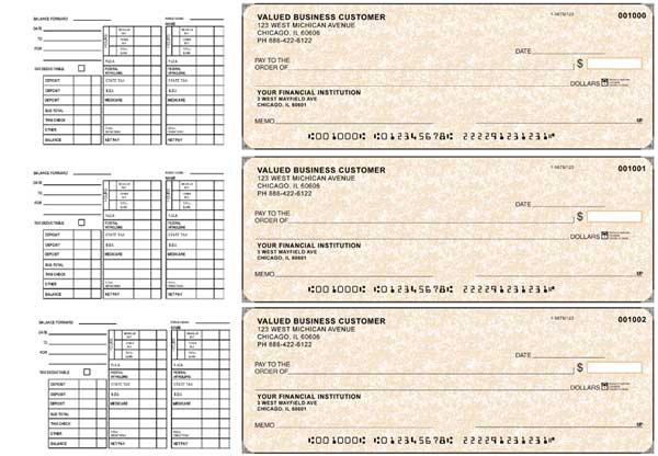 Tan Parchment 3 to a Page Payroll Checks