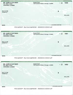 Green Marble 3 to a Page Voucher Computer Checks