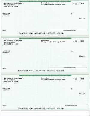 Green Safety 3 to a Page Voucher Computer Checks