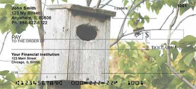 nal Checks.  These old birdhouses rest gracefully up high on trees or down in the winter snow,  making peaceful homes for their winged inhabitants.