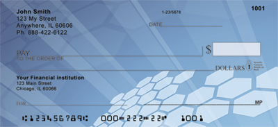 c checks with white hexagons fading onto a blue background.