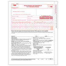 1096 Annual Summary/Transmittal of U.S. Information Returns. Laser Cut Sheet, 20# paper weight. Employer files this form electronicaly, comes in 10 or 25 per pack