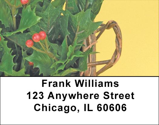 Holly Christmas Basket Address Labels