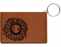 Sunflower Engraved Leather Keychain Wallet