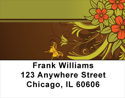 Chocolate Floral Stripes Address Labels | LBGEP-11