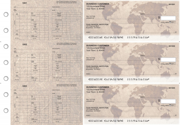 World Map Multi-Purpose Hourly Voucher Business Checks