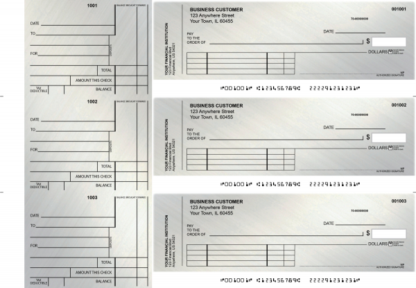Brushed Metal Standard Invoice Business Checks | BU3-CDS23-SNV