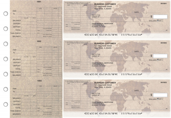 World Map General Itemized Invoice Business Checks