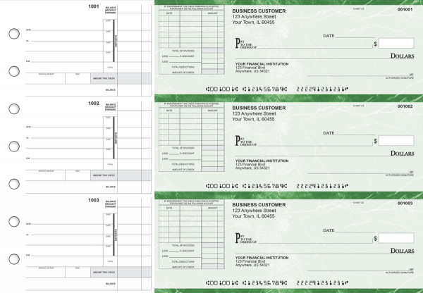 Green Marble Itemized Invoice Business Checks | BU3-GMA01-TNV