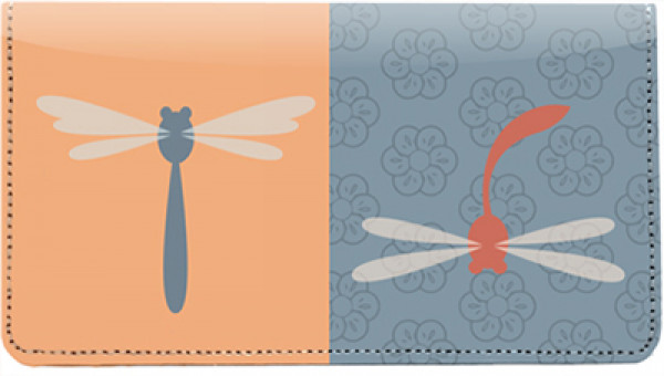 Retro Dragonflies Leather Checkbook Cover