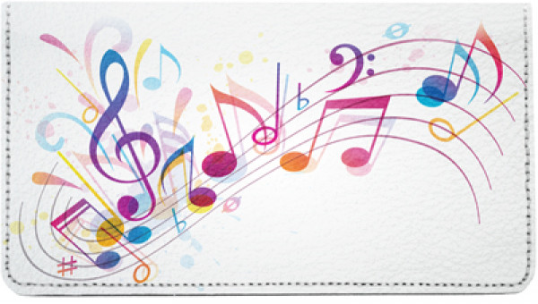 Colorful Music Notes Leather Checkbook Cover