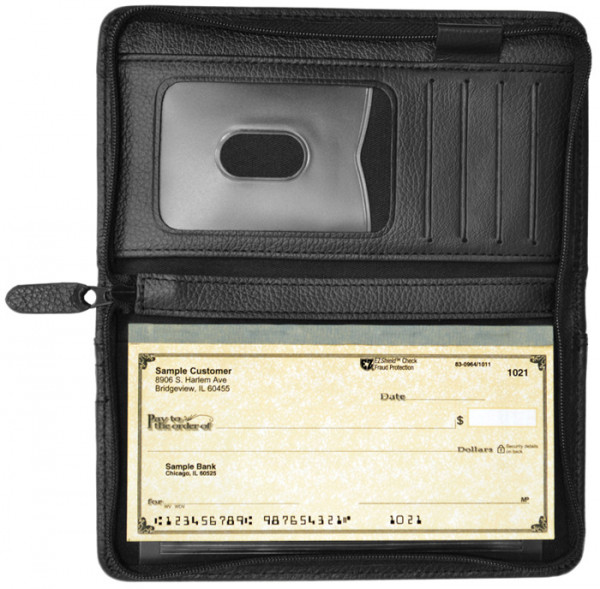 Black Leather Zippered Checkbook Cover