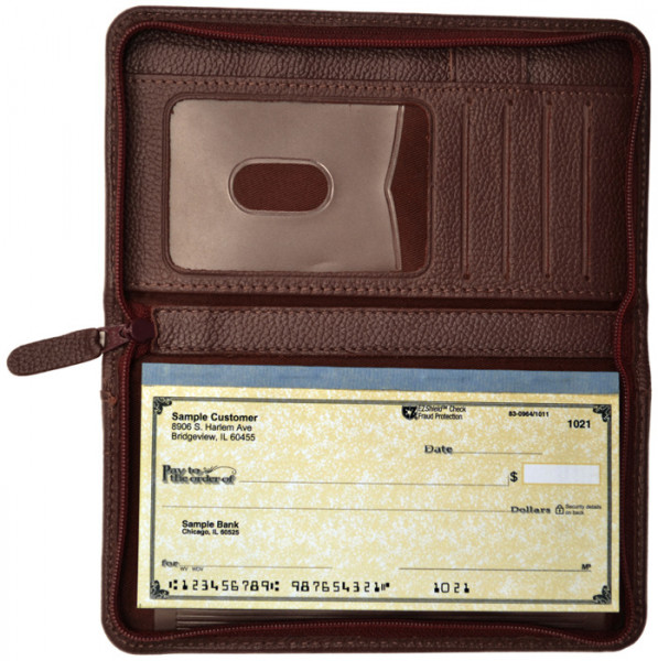 Burgundy Leather Zippered Checkbook Cover