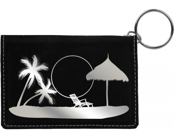Paradise Beach Engraved Leather Keychain Wallet