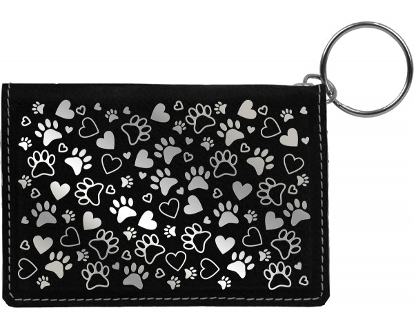 Paw Prints Engraved Leather Keychain Wallet