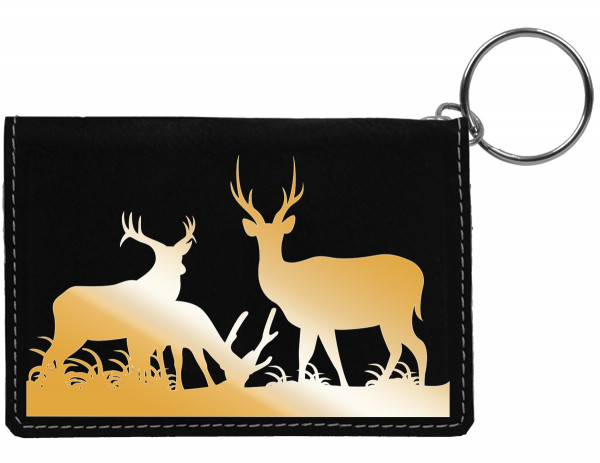 Grazing Buck Engraved Leather Keychain Wallet