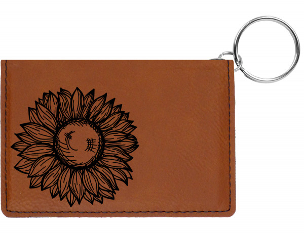 Sunflower Engraved Leather Keychain Wallet | KLE-00014
