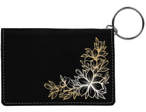 Floral Filigree Engraved Leather Keychain Wallet