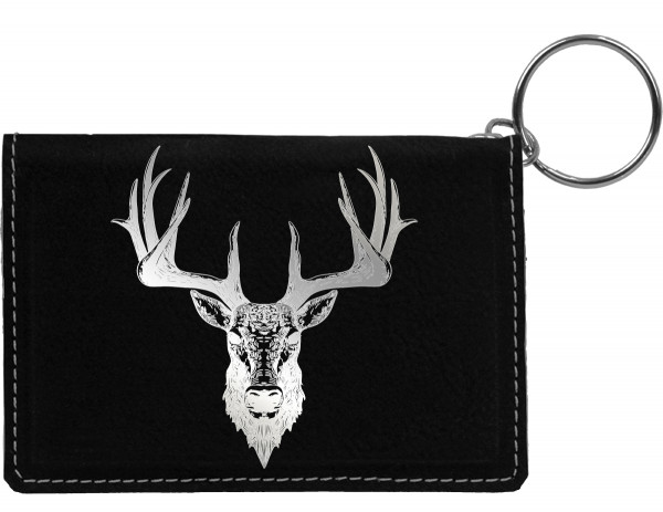 Big Horned Buck Engraved Leather Keychain Wallet