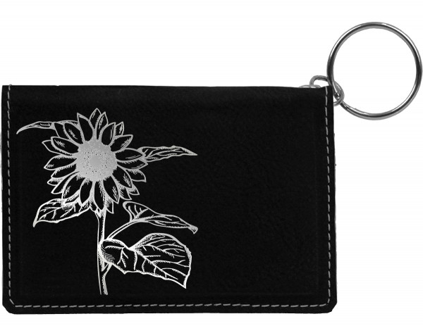 Joyous Sunflower Engraved Leather Keychain Wallet