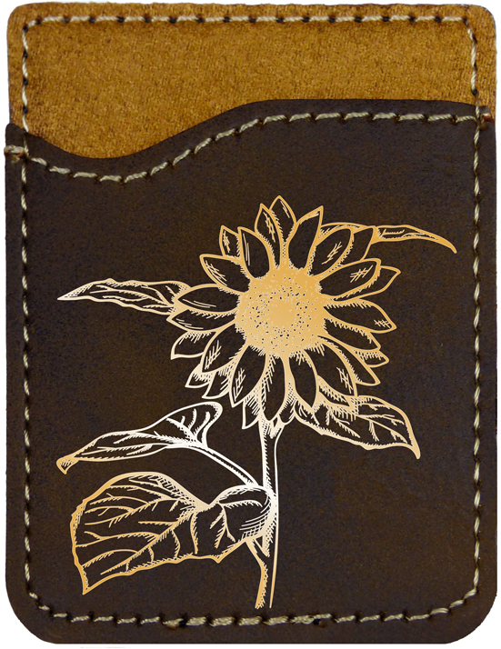 Joyous Sunflower Engraved Leather Phone Wallet